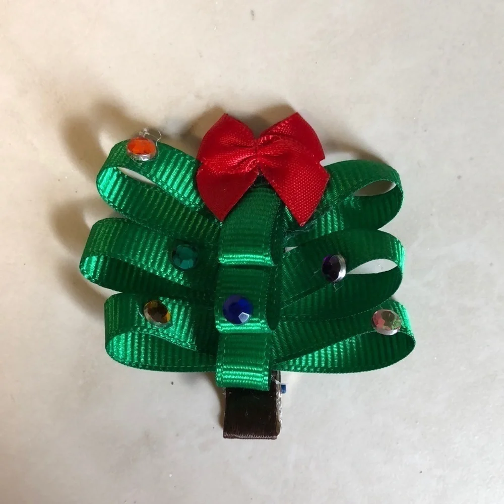 2/$15 3 Christmas Tree Barrettes | Green & Red Holiday Hair Clips | Girls